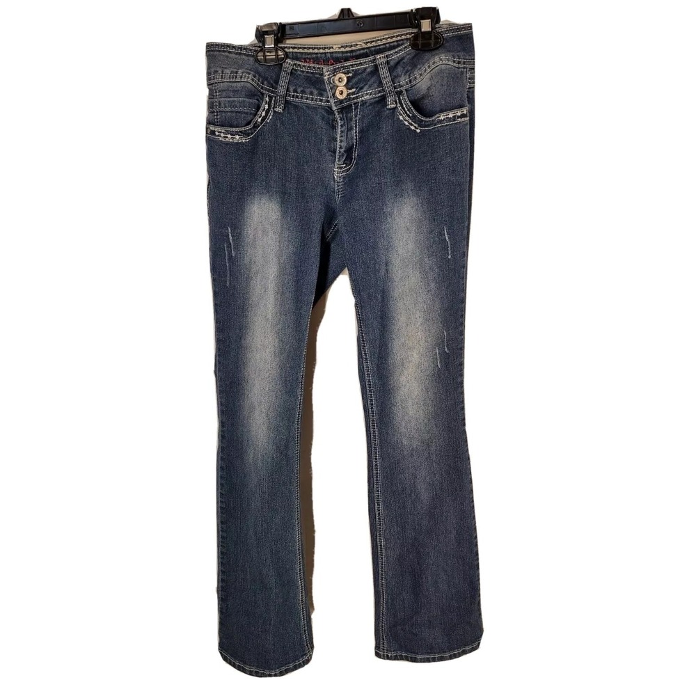 Wishful Park Jeans‎ SZ 9 Womens Y2K Grunge Retro Blue Bootcut Contrast Stitching